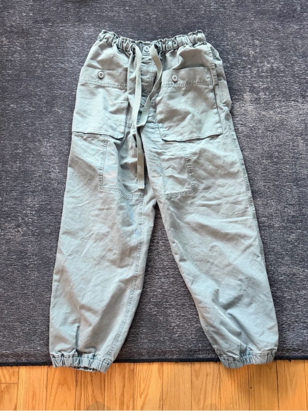 Free People Drawstring Cargo Pants - light blue sage skinny leg XS